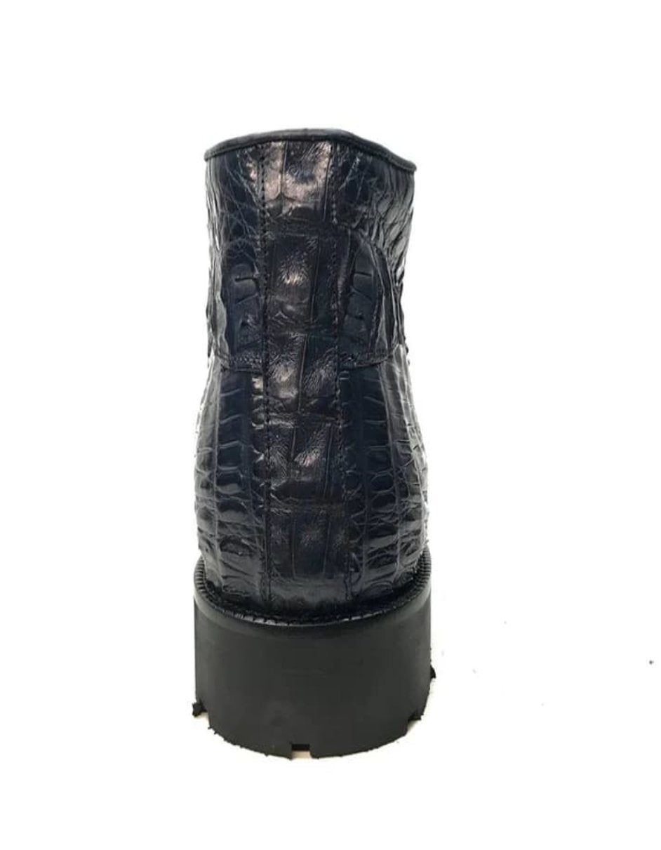 Navy Crocodile Lace-Up Ankle Boots by Los Altos