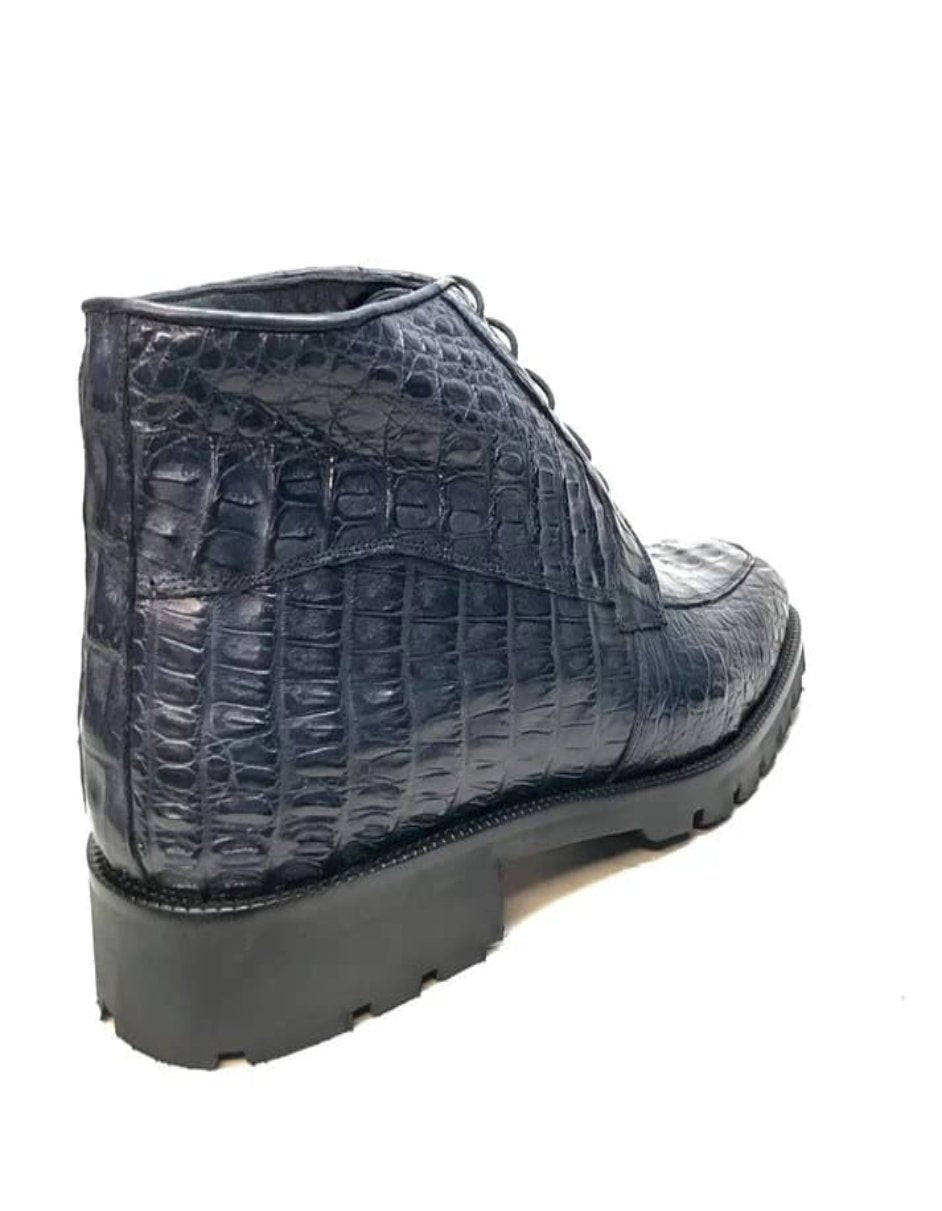 Navy Crocodile Lace-Up Ankle Boots by Los Altos