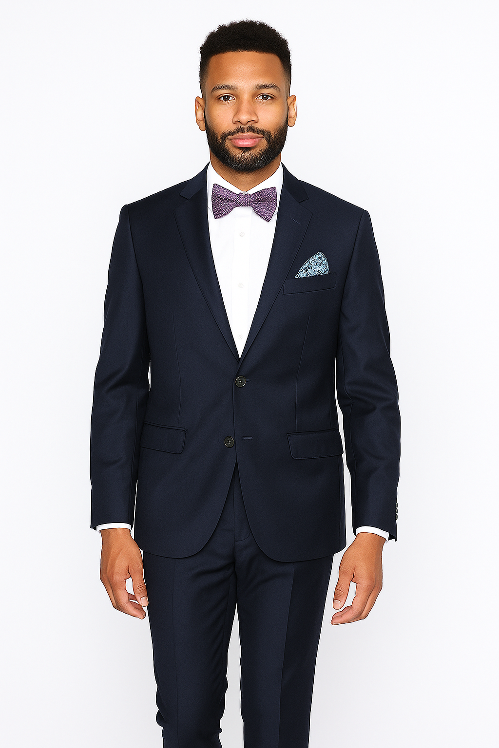 Rossiman Rossi Navy Blue Slim Fit Suit - Peak Lapel