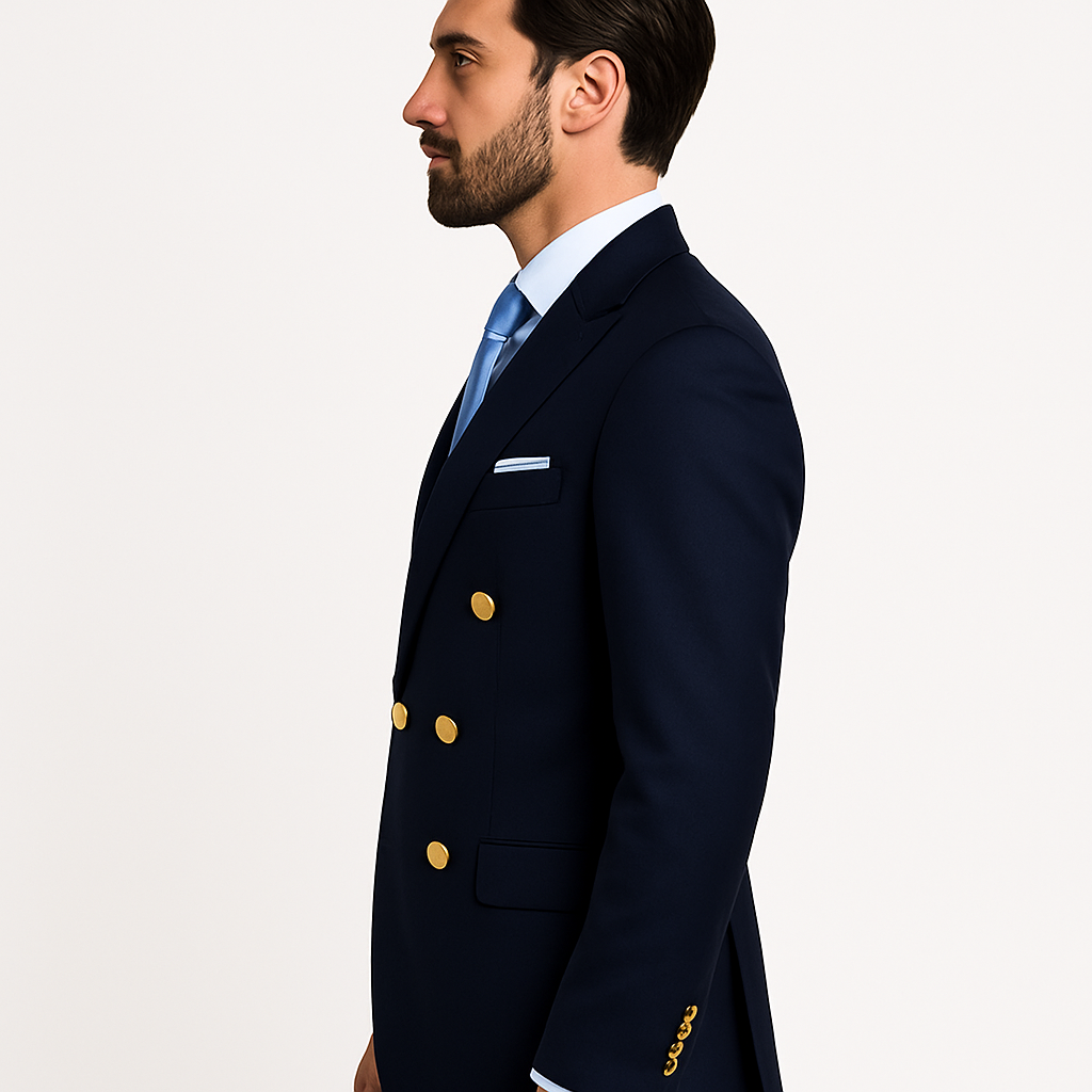 Double Breasted Blazer with Gold Buttons - Navy Blue Sport Coat