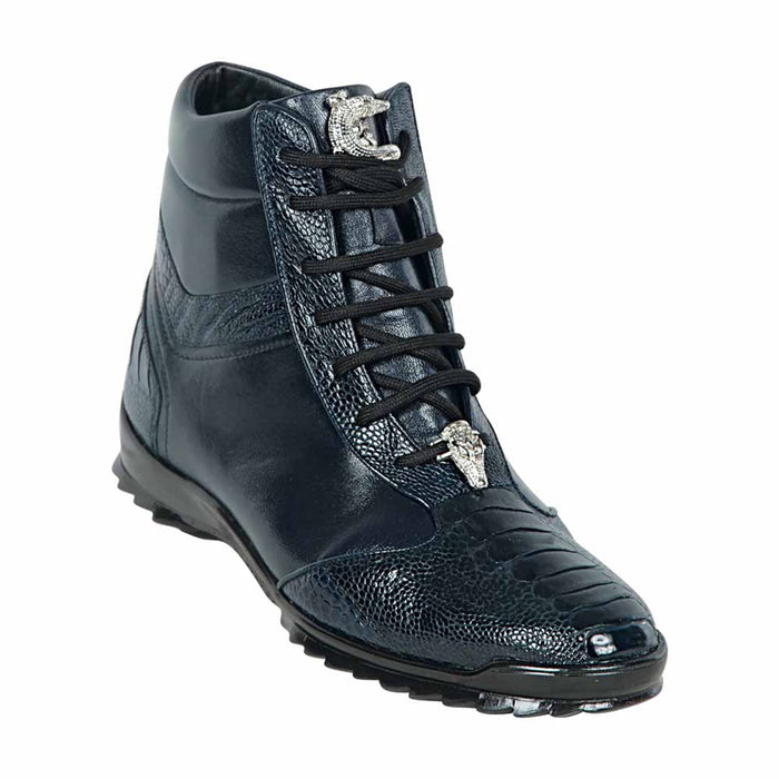 Los Altos Navy Ostrich Leg Ankle Boot