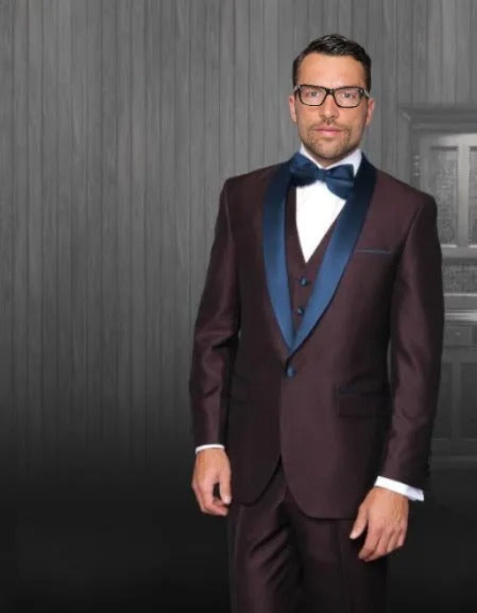Men's Shawl Lapel Burgundy Tuxedo Gold