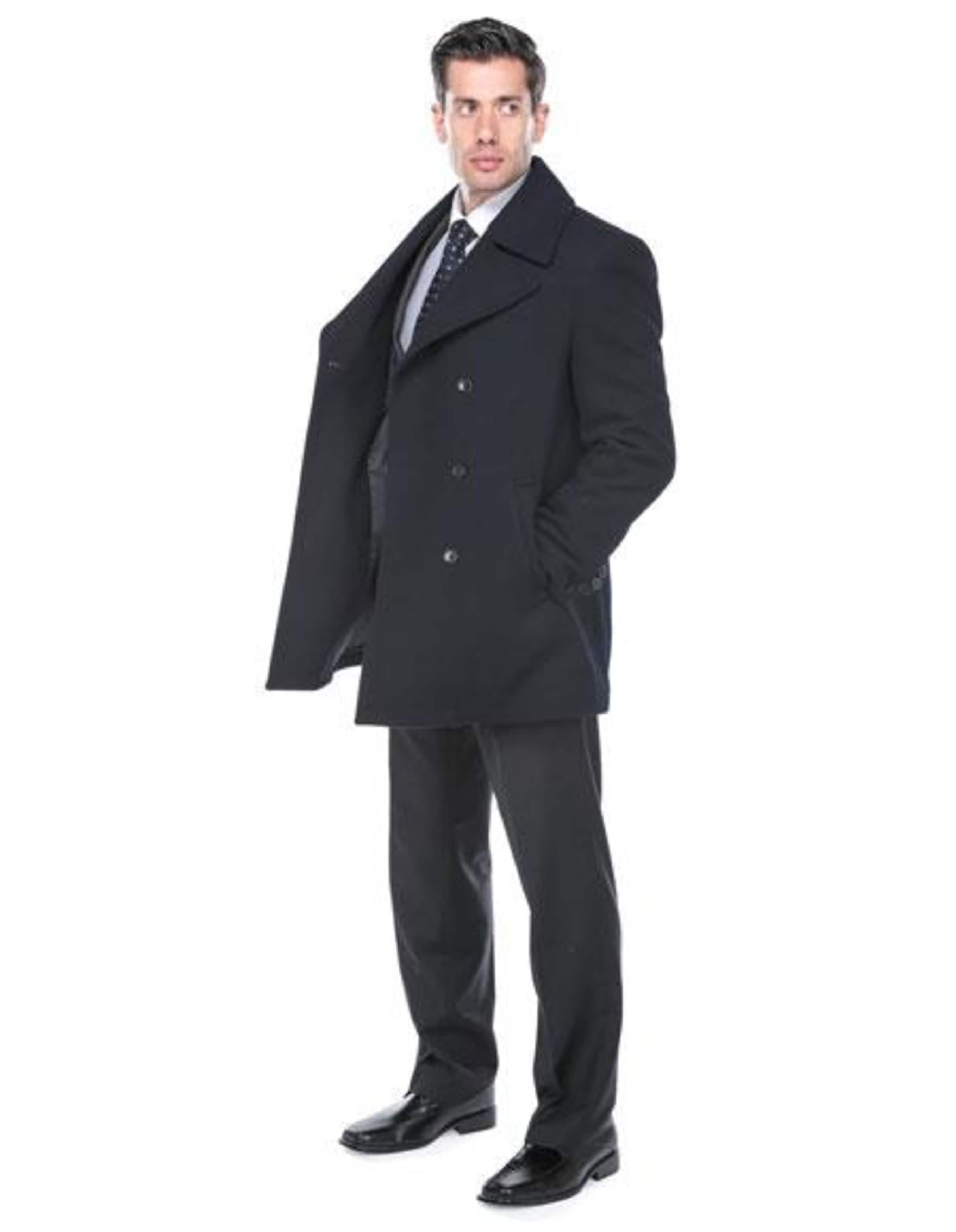 Double Breasted Navy Wool Long Dress Overcoat