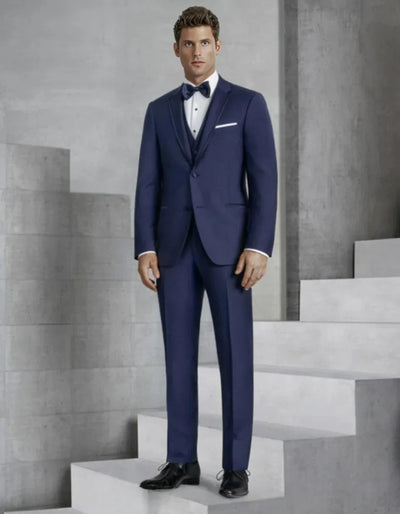 Navy Two Button Slim Fit Tuxedo with Vest
