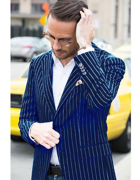 Navy Pinstripe Designer Blazer for Men