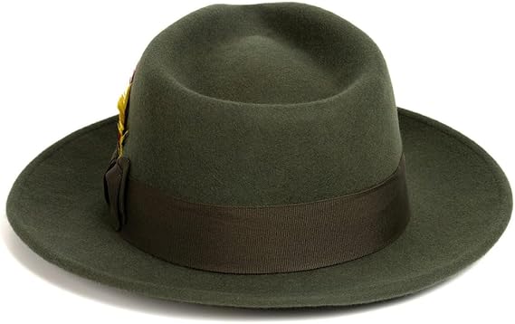 Olive Green Crushable Wool Fedora Hat for Men