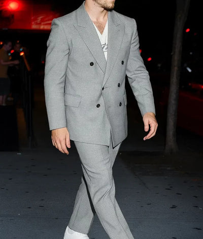 Nick Jonas Checkered Pattern Grey Suit
