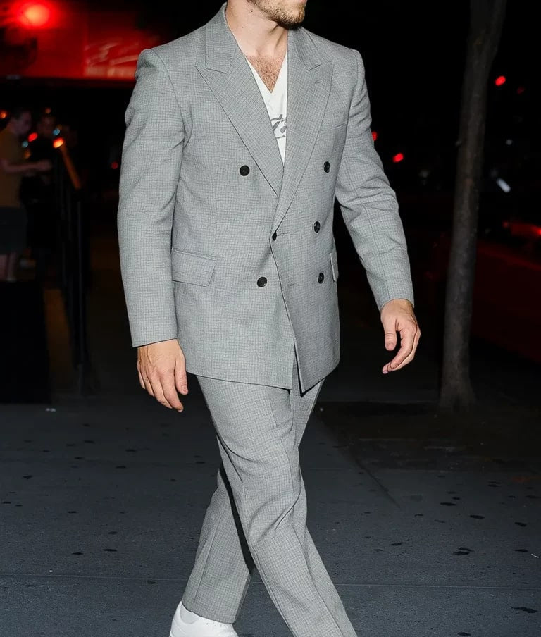 Nick Jonas Checkered Pattern Grey Suit