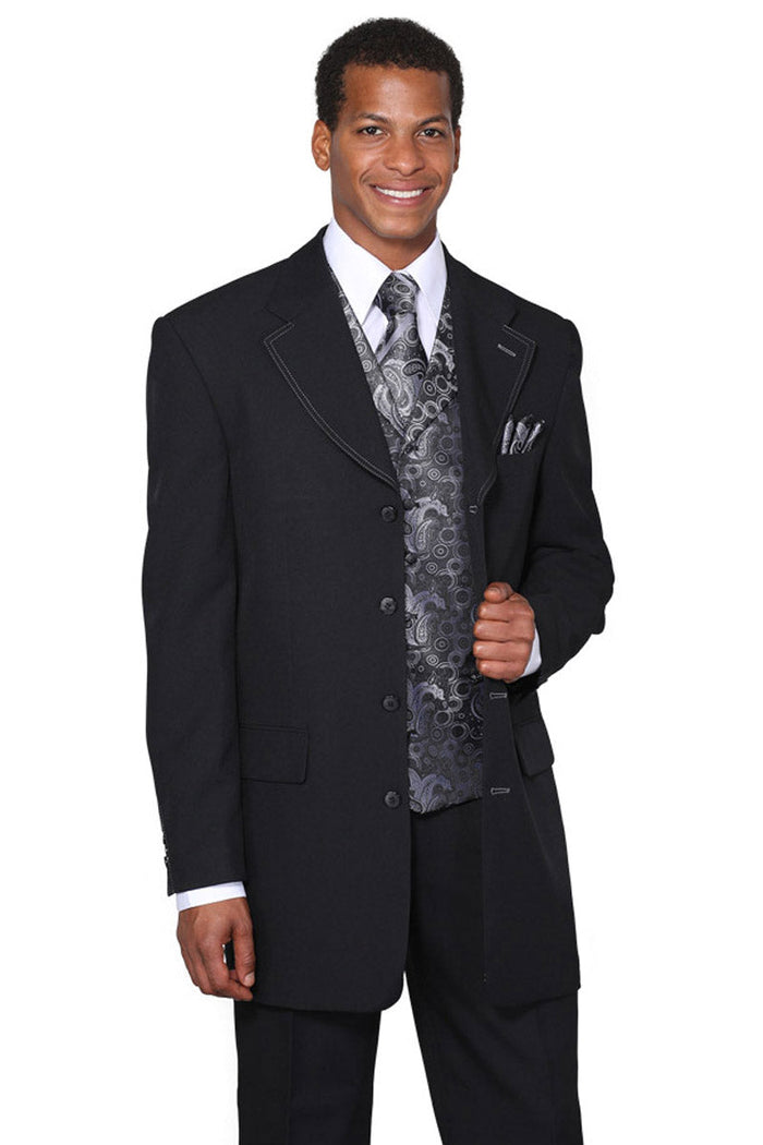 3/4 Length 4 Button Suit with Paisley Vest by Milano Moda