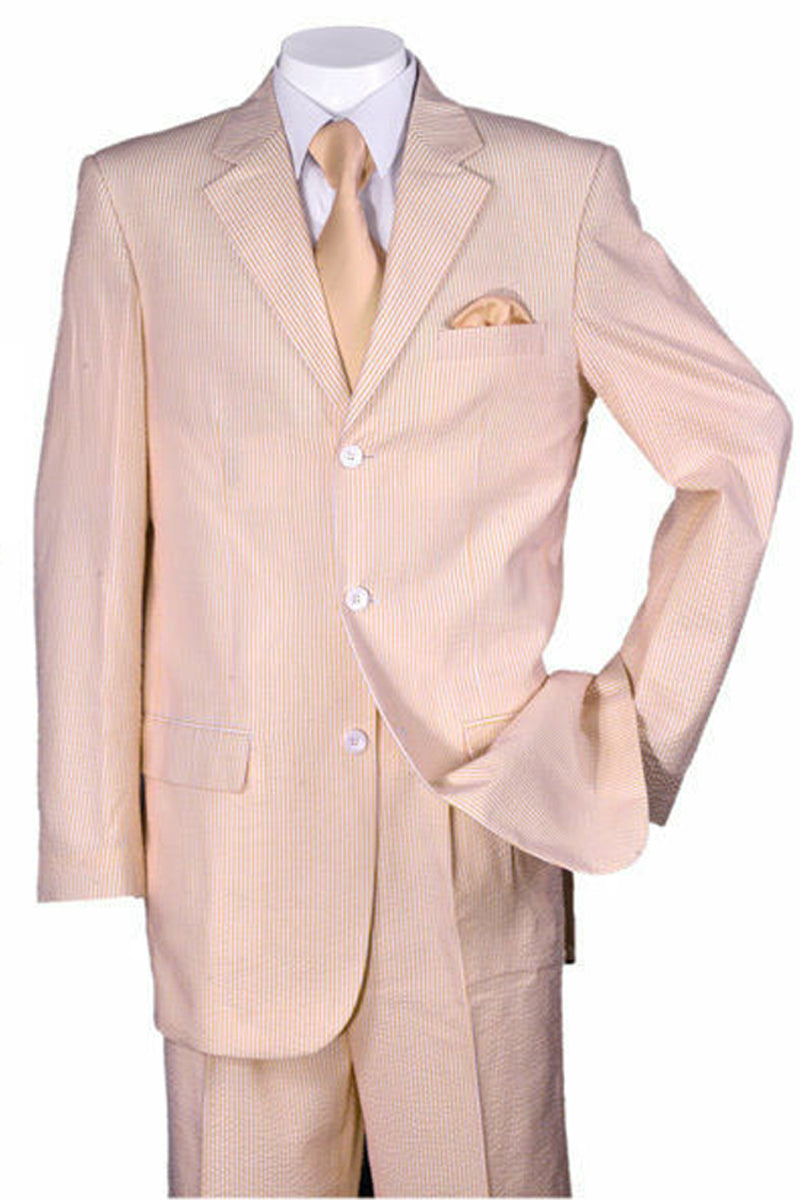 Mens 3 Button 2PC Summer Seersucker Suit inPeach