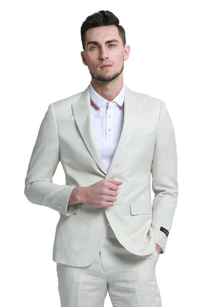 Ivory Linen Summer Peak Lapel Suit