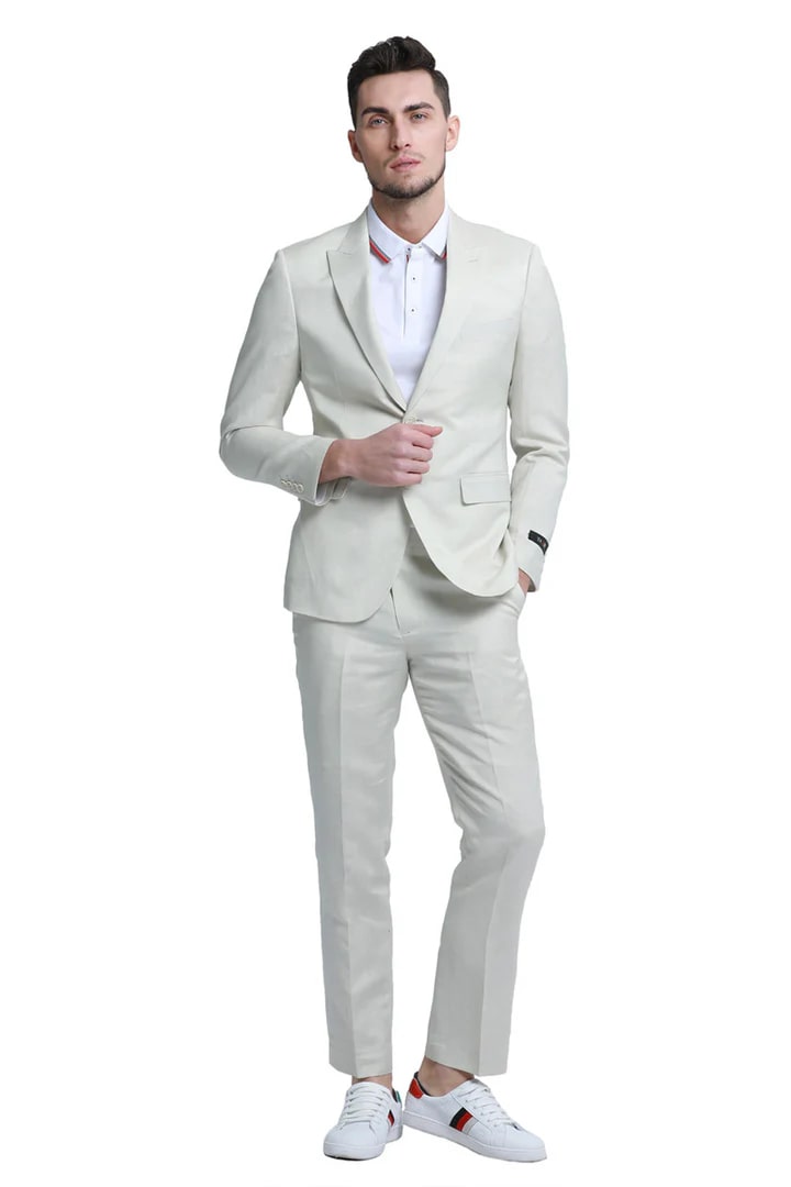 Ivory Linen Summer Peak Lapel Suit