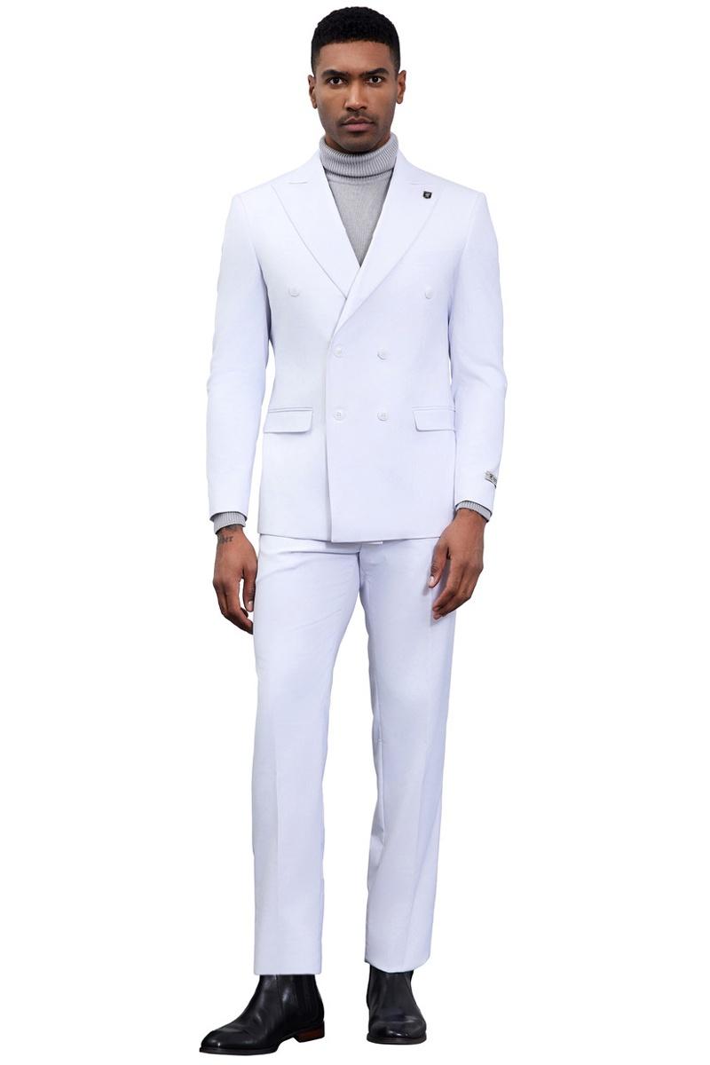 Stacy Adams White Double Breasted Suit for Men