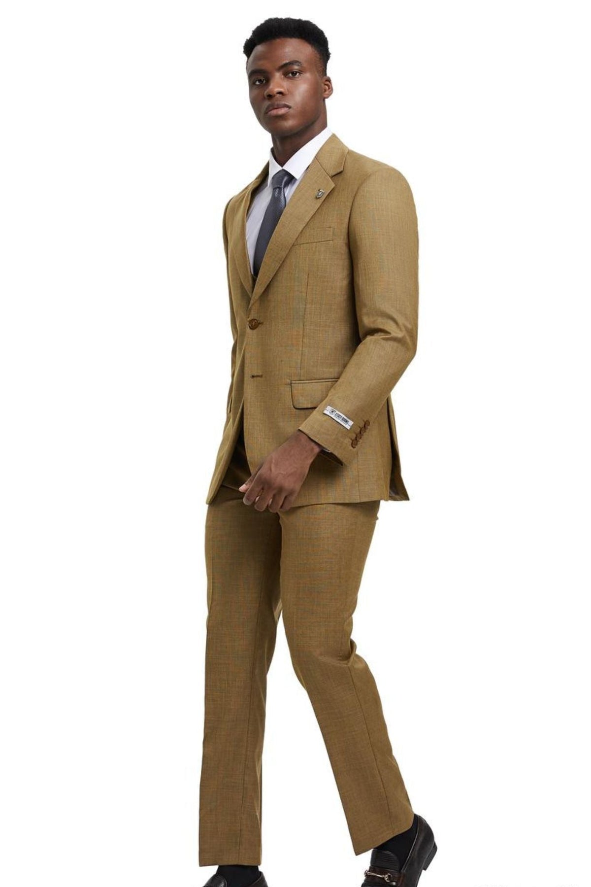 Oatmeal Textured 3-Piece Hybrid Fit Suit by Stacy Adams