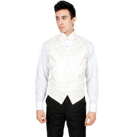 Men's Off-White P A I S L E Y Vest Bowtie Necktie & Handkerchief Set Also available in Big and Tall Sizes
