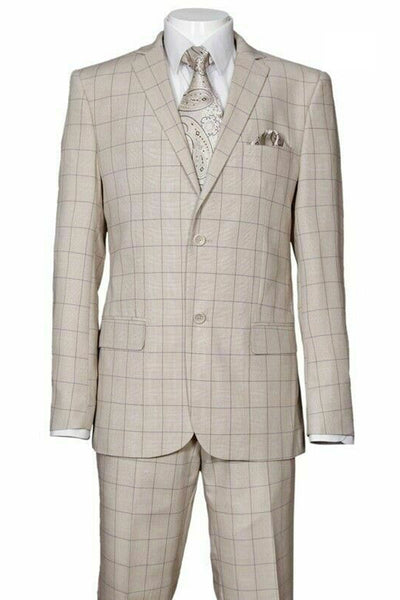 Tan Plaid Modern Fit Wool Suit, 2 Button