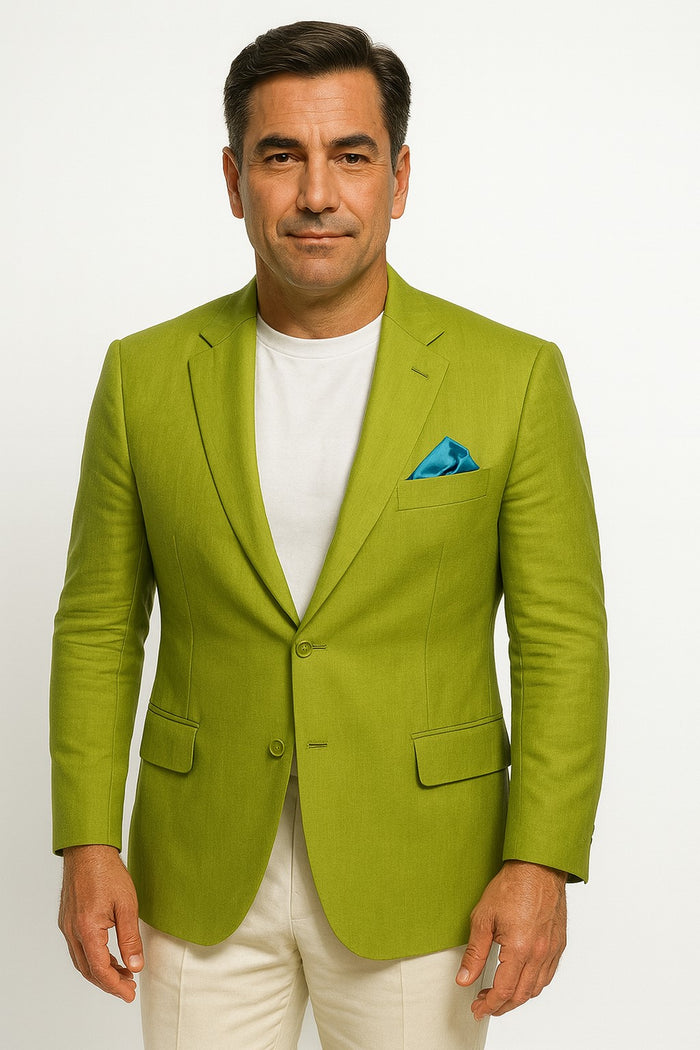 Cotton Blazer - Mens Summer Sport Coat - Light Green Lime Color