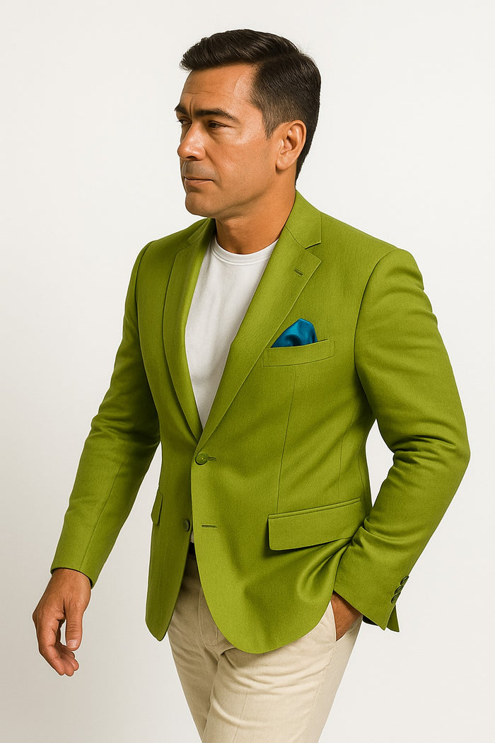 Cotton Blazer - Mens Summer Sport Coat - Light Green Lime Color