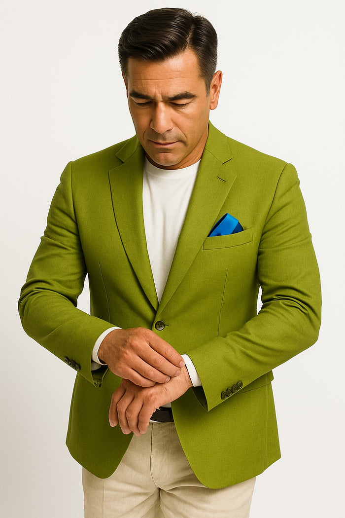 Cotton Blazer - Mens Summer Sport Coat - Light Green Lime Color