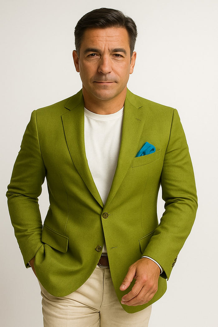 Cotton Blazer - Mens Summer Sport Coat - Light Green Lime Color