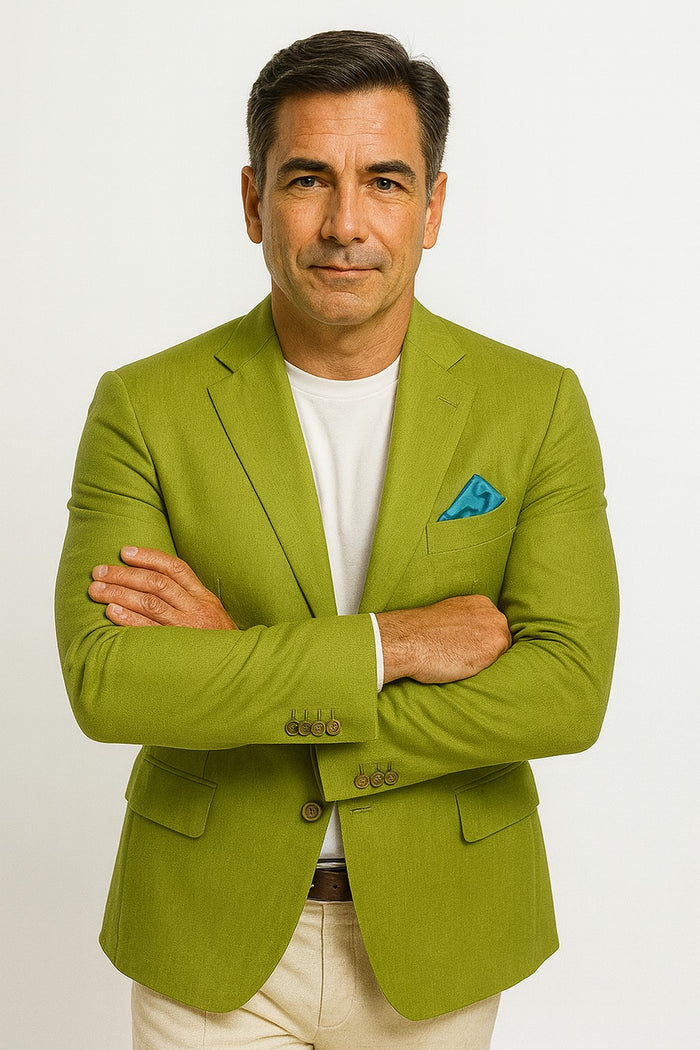 Cotton Blazer - Mens Summer Sport Coat - Light Green Lime Color