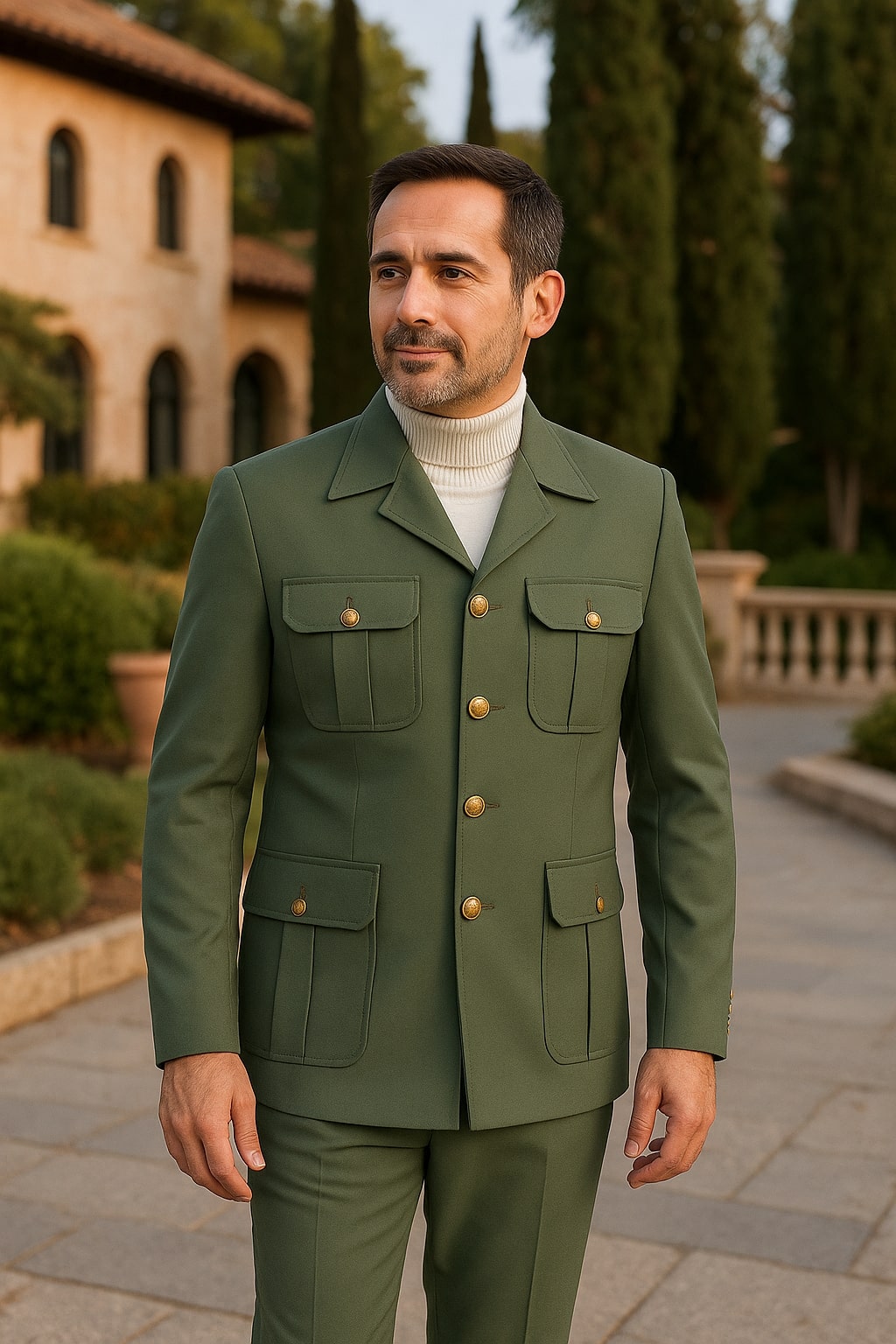 Olive Green Safari Suit Set with Utility Jacket