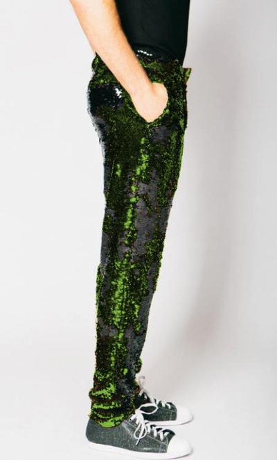 Mens Sequin Pants Olive Party Trousers