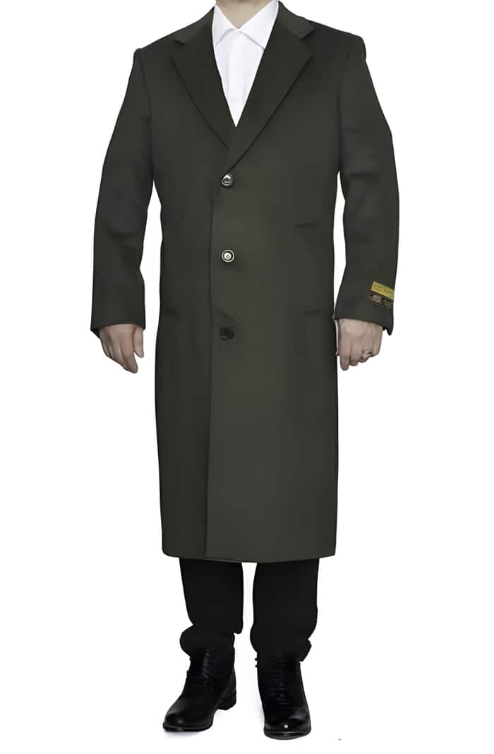 Dark Olive Green Full Length Wool Topcoat