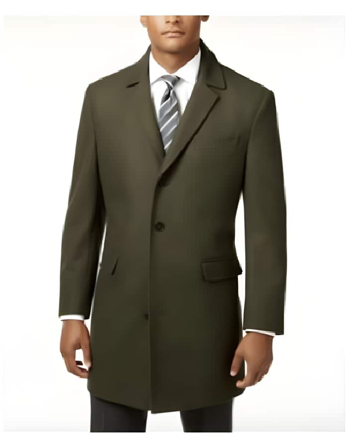 Olive Green Wool Car Coat for Men