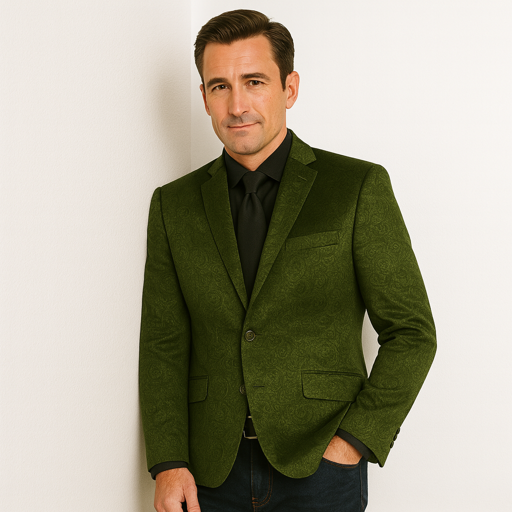 Olive Velvet Blazer - Paisley Sport Coat - Slim Fit