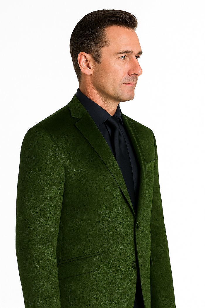 Olive Velvet Blazer - Paisley Sport Coat - Slim Fit