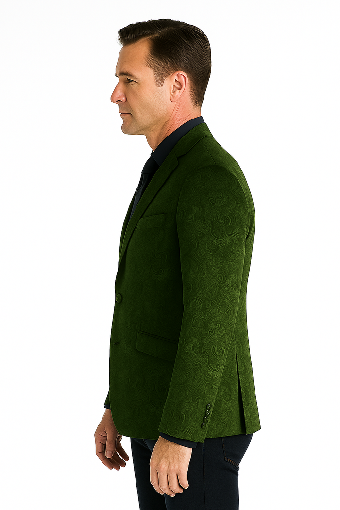 Olive Velvet Blazer - Paisley Sport Coat - Slim Fit