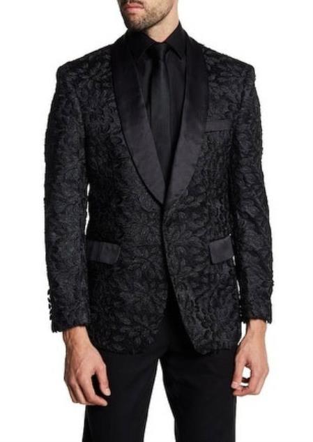 Men's 1 Button Slim Fit Satin Shawl Lapel Black Dinner Jacket