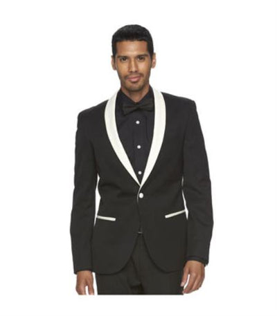 Men's Black and White Lapel Shawl-Collar Tuxedo Suit Dinner Jacket Looking