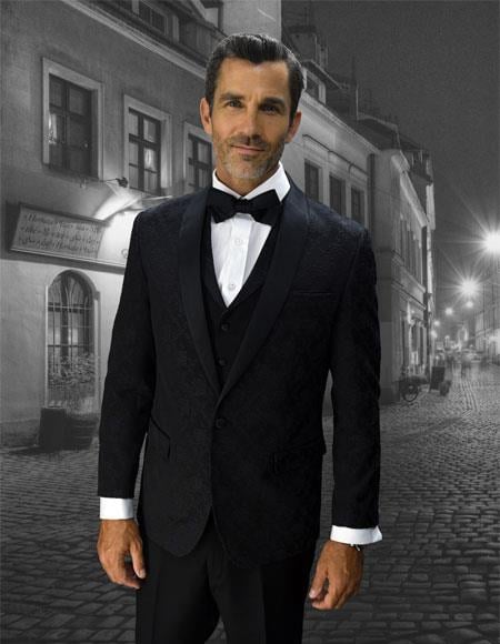 Men's black 1 Button Vested tuxedo Suit