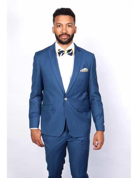 Rossiman Rossi Blue Skinny Suit Slim Fit