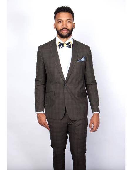 Rossi Man Brown Slim Peak Lapel Suit & Plaid Pants