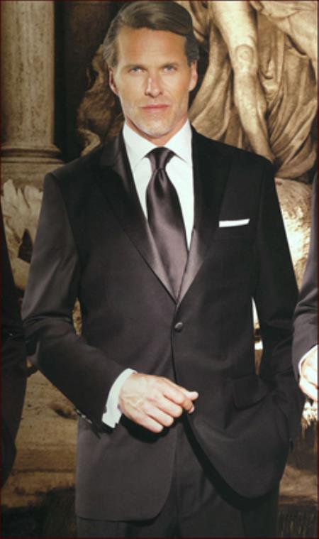 Men's One Button Peak Lapel Super 150'S Tuxedo Black Authentic Tiglio Brand - High End Suits - High Quality Suits