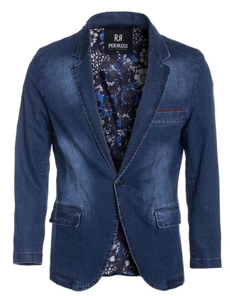 Perruzo Denim Blazer Slim Fit Navy Sport Jacket