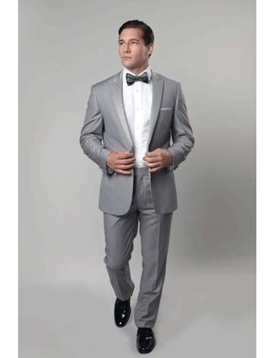 Men's 1 Button Slim Fit Gray Prom Outfit suit Flat Front Pants