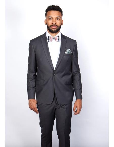 Men's Slim Gray Wool Suit - 1-Button Peak Lapel