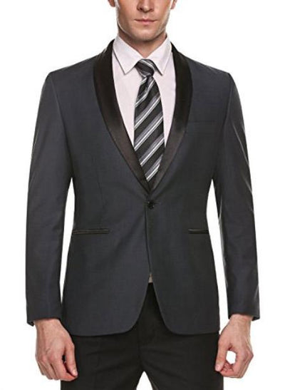 Alberto Nardoni Brand Men's One Button Shawl Lapel Grey Slim Fit Stylish Casual Coat Blazer