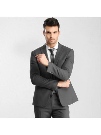 Men's Grey 1 Button Peak Lapel Slim Fitted Suit with Flat Front Pant