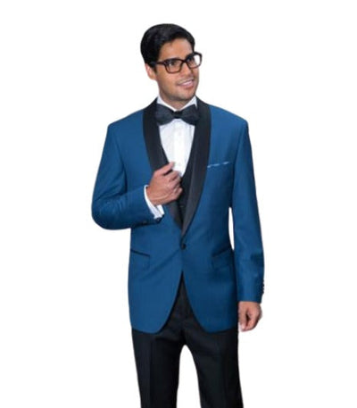 Men's Indigo 1 Button Blazer Sport coat Black Lapel Suit