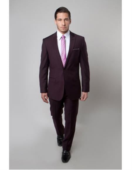 Men's 1 Button Plum ~ Burgundy ~ Wine ~ Maroon Suit ~ Eggplant Slim Fit Peak Lapel Fitted wool Suit