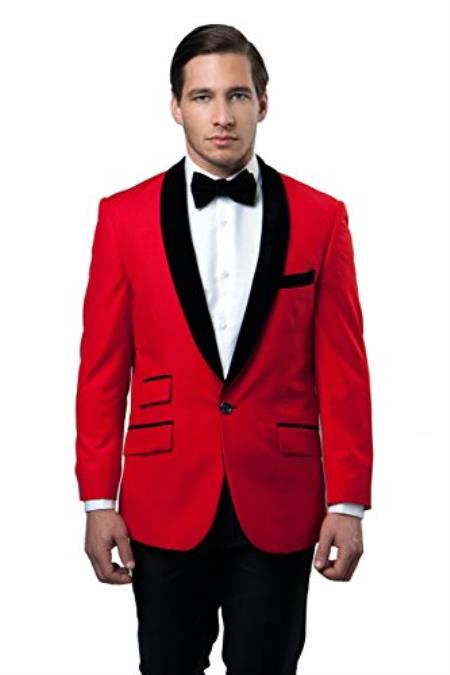 Men's Tazzio 1 Button Shawl Collar Velvet Slim Fit Red Cheap Priced Blazer Jacket For Men