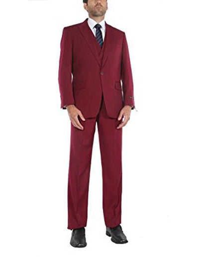 Men's 1 button suits vest peak lapel Red suits pleated pants