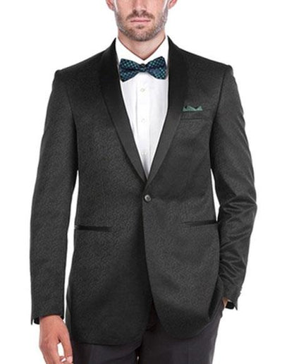 Men's Textured Slim Fit Tuxedo 1 Button Shawl Collar Side Vents Black Jacket