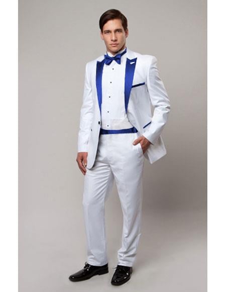 Slim Tux white with Royal Blue lapel