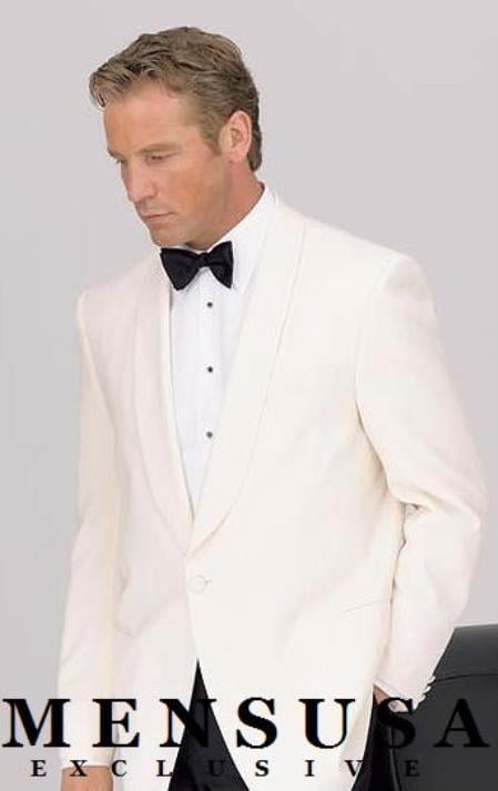 Single Breasted Ivory White Tropical 1 Button Shawl Lapel Dinner Jackets